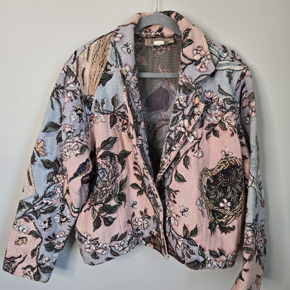 VTG Painted Pony Spring Floral Easter Nest Bumblebee Blazer Tapestry Jacket M